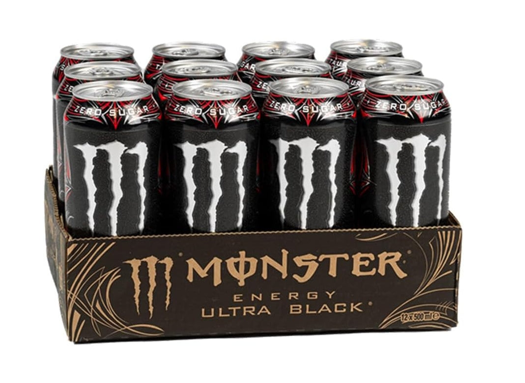 Monster Ultra Black Energy Drink - Pack of 12, 500ml